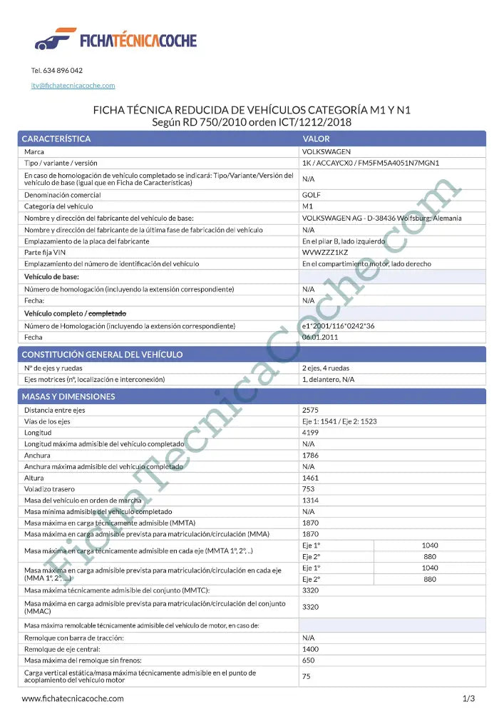 Ficha Reducida furgoneta